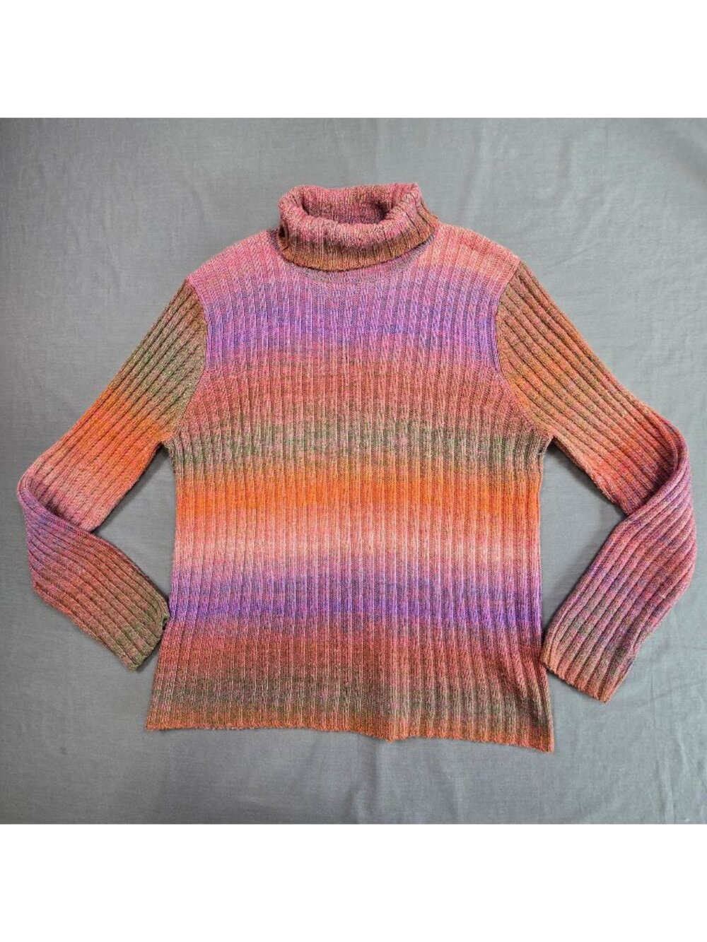 Coldwater Creek 1X Womens Turtleneck Sweater Multicolor Gradient Knit Ribbed